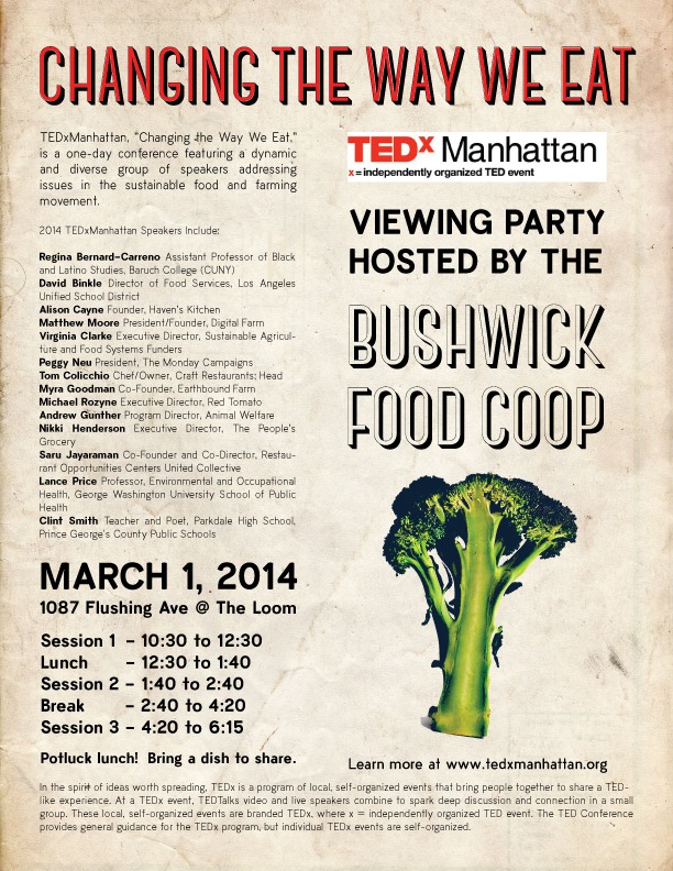 Bushwick Food Coop Hosts TEDxManhattan Viewing Party This Saturday!