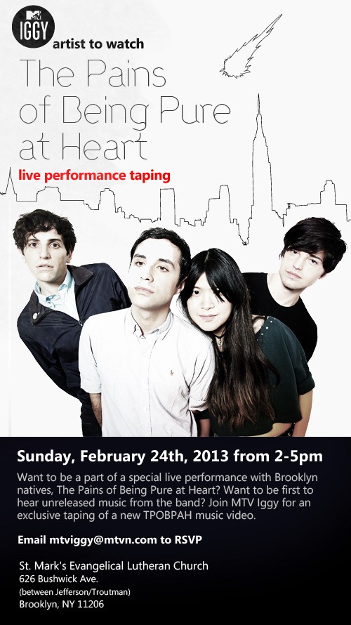 The Pains of Being Pure at Heart will play in Bushwick on Sunday. You are invited!